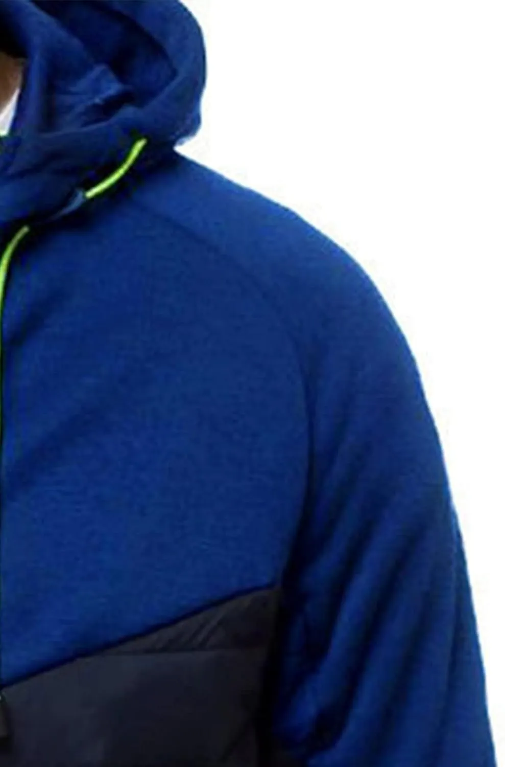 Men's Fashion Full Zip Up Sweatshirt Color Matching Splicing Jackets Coats Colour Block Patchwork Hooded Tops