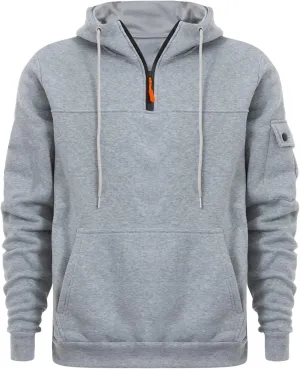 Men's Fashion Sports Hooded Sweatshirt Quarter Zip Hoodies Tops Warm Pocket Solid Long Sleeve Winter Pullover