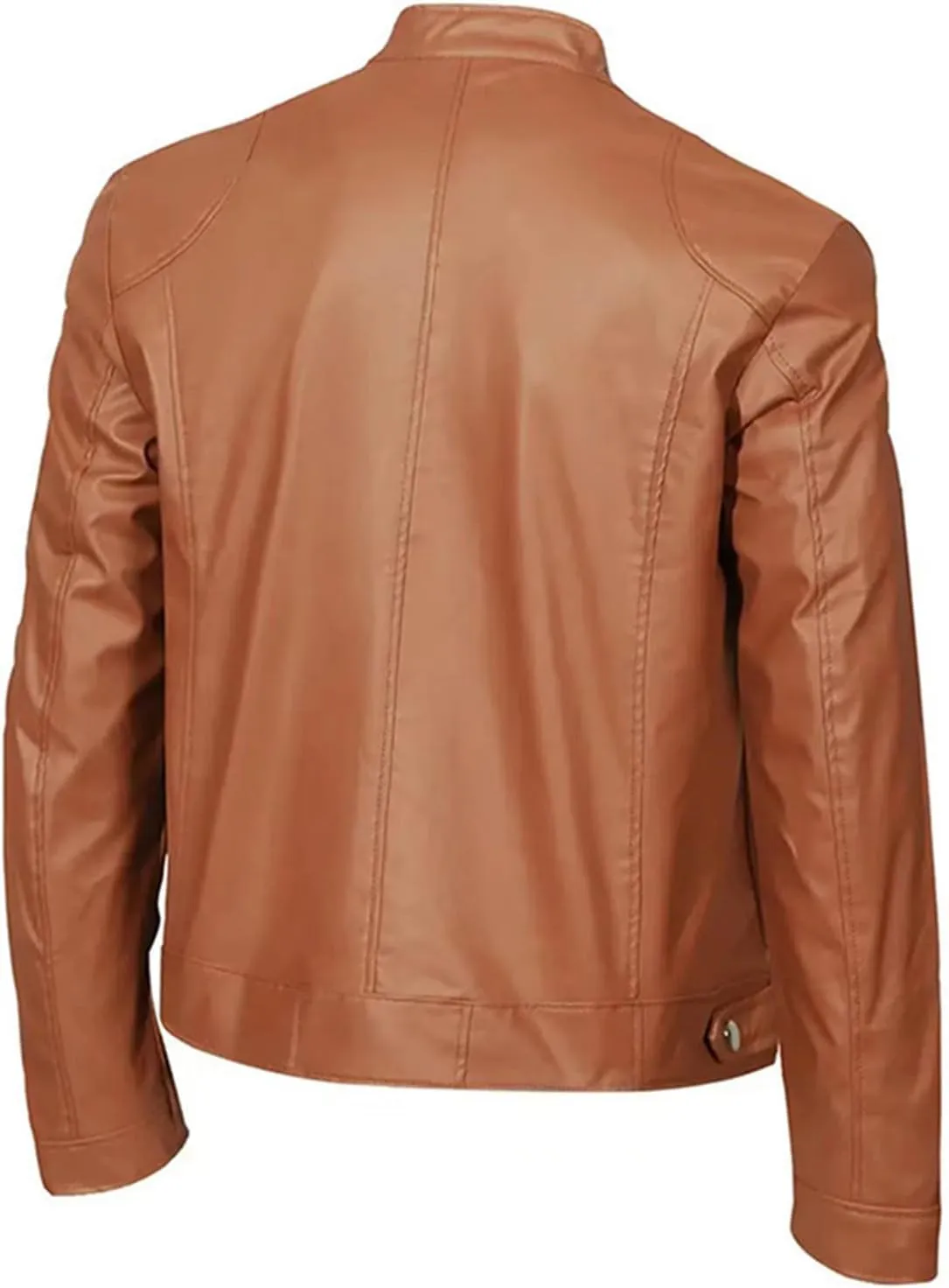 Mens Faux Leather Jacket Fall Full Zip Up Jacket Lightweight Stand Collar Motorcycle Bike Jacket with Pockets