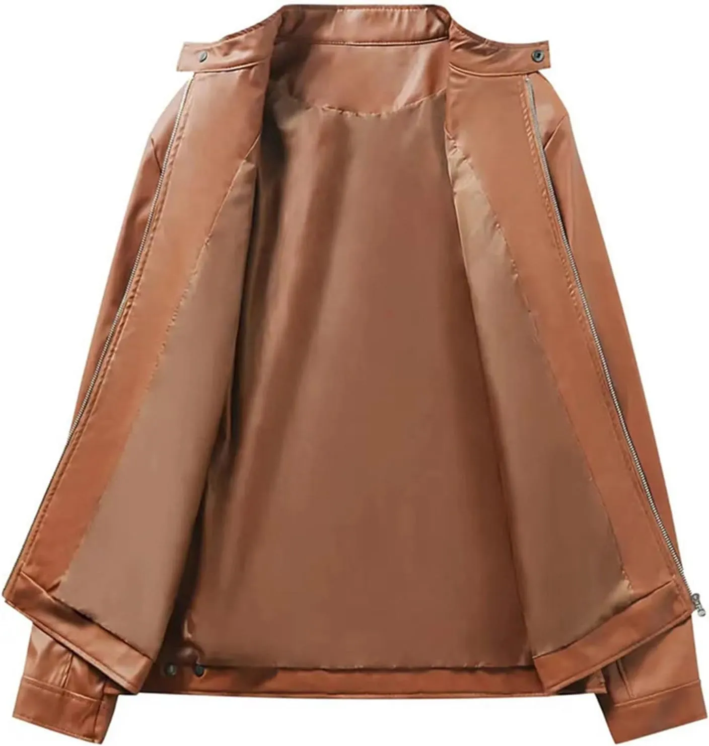 Mens Faux Leather Jacket Fall Full Zip Up Jacket Lightweight Stand Collar Motorcycle Bike Jacket with Pockets