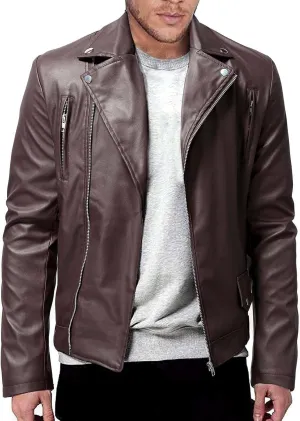 Mens Faux Leather Jacket Slim Fit Casual Lapel Asymmetric Zip Up Bomber Motorcycle Jacket Biker Coat Blazer Jacket