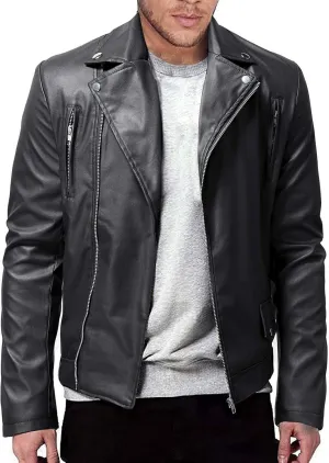 Mens Faux Leather Jacket Slim Fit Casual Lapel Asymmetric Zip Up Bomber Motorcycle Jacket Biker Coat Blazer Jacket