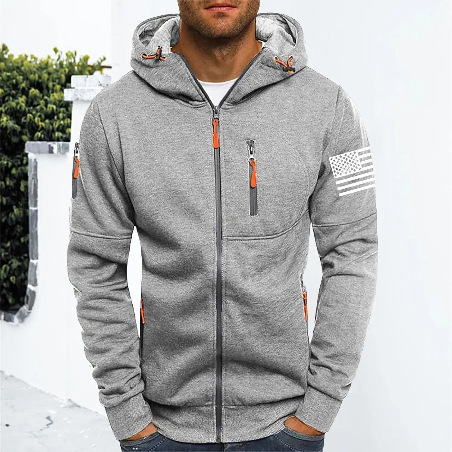 Mens Fleece Hoodies Full Zip Graphic Print Long Sleeve Sweatshirts Sports Casual Hooded Jackets with Zip Pockets