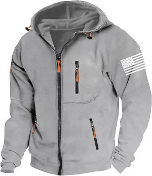 Mens Fleece Hoodies Full Zip Graphic Print Long Sleeve Sweatshirts Sports Casual Hooded Jackets with Zip Pockets