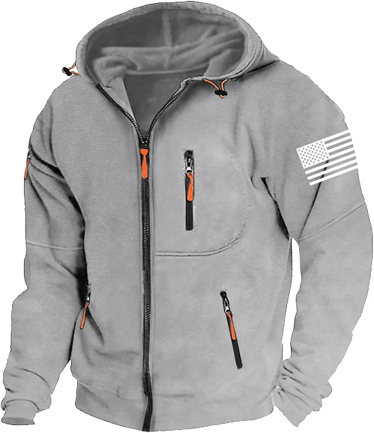 Mens Fleece Hoodies Full Zip Graphic Print Long Sleeve Sweatshirts Sports Casual Hooded Jackets with Zip Pockets