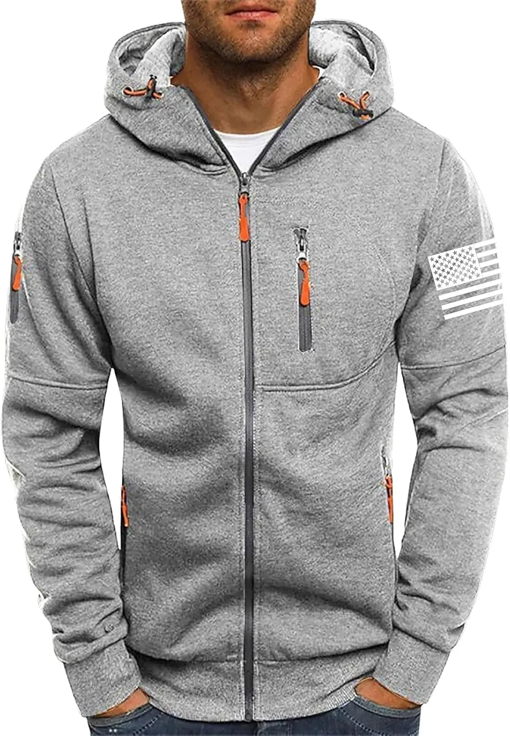 Mens Fleece Hoodies Full Zip Graphic Print Long Sleeve Sweatshirts Sports Casual Hooded Jackets with Zip Pockets