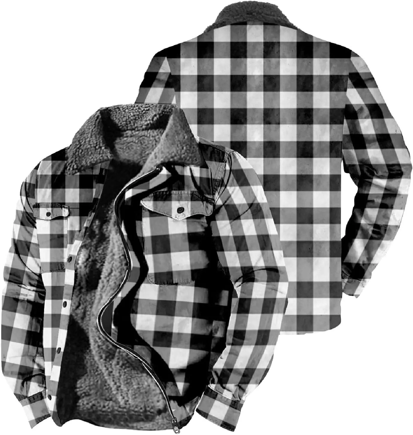 Men's Fleece Lined Sherpa Jacket Zip Up Plaid Shirts Jacket Heavyweight Winter Outdoor Thickened Thermal Coat Outwear