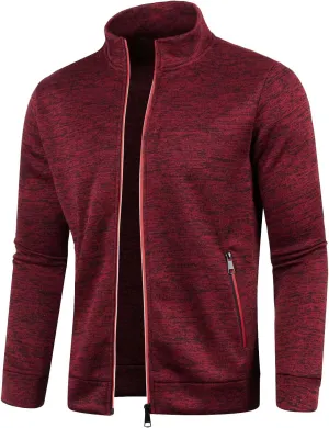 Men's Full Zip Cardigan Sweaters Casual Stand Collar Cardigan Slim Fit Knitted Sweater Thin Fleece Sweater Jackets