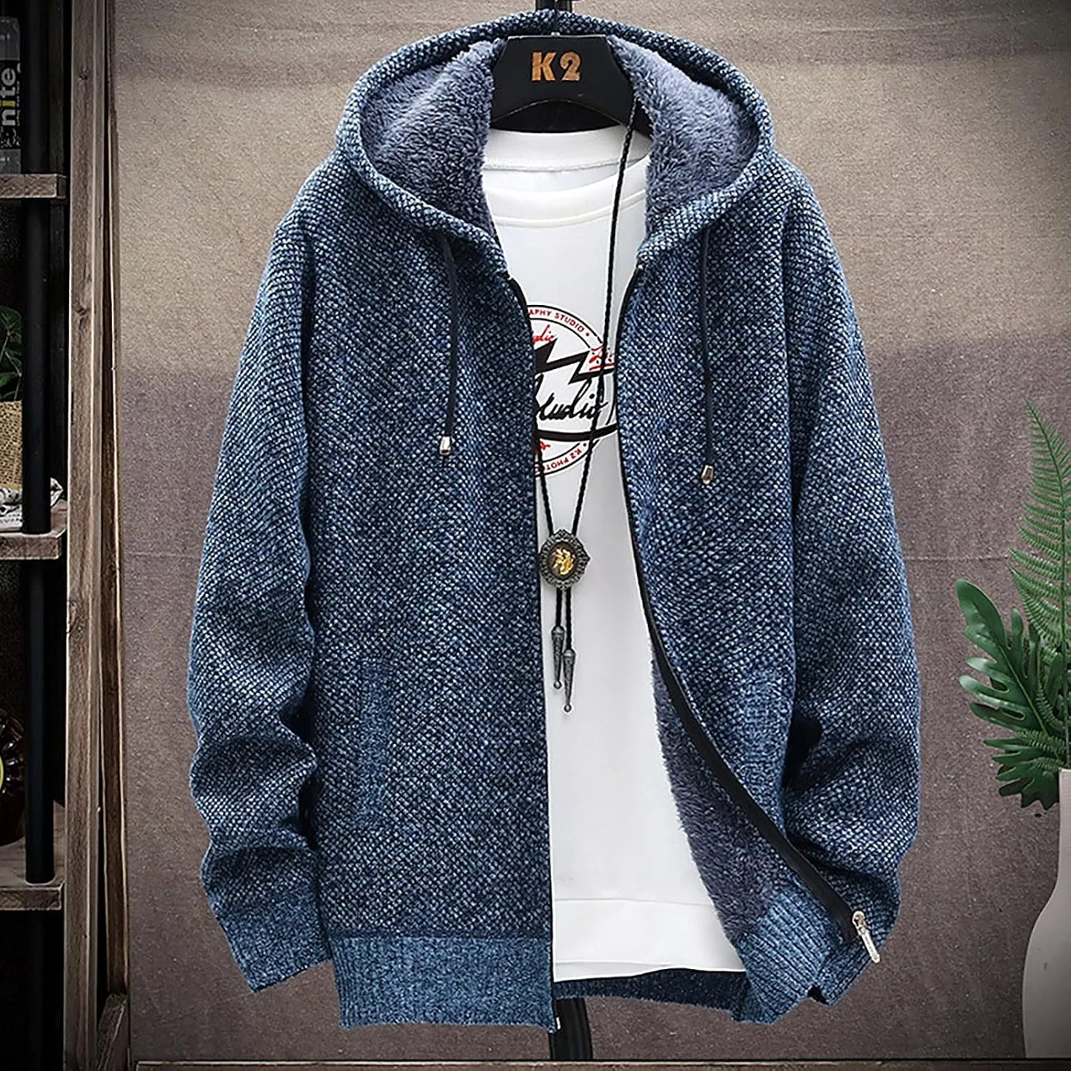 Men's Full-Zip Fleece Knitted Regular Fit Full Zip Cardigan Sweater with Soft Brushed Flannel Lining