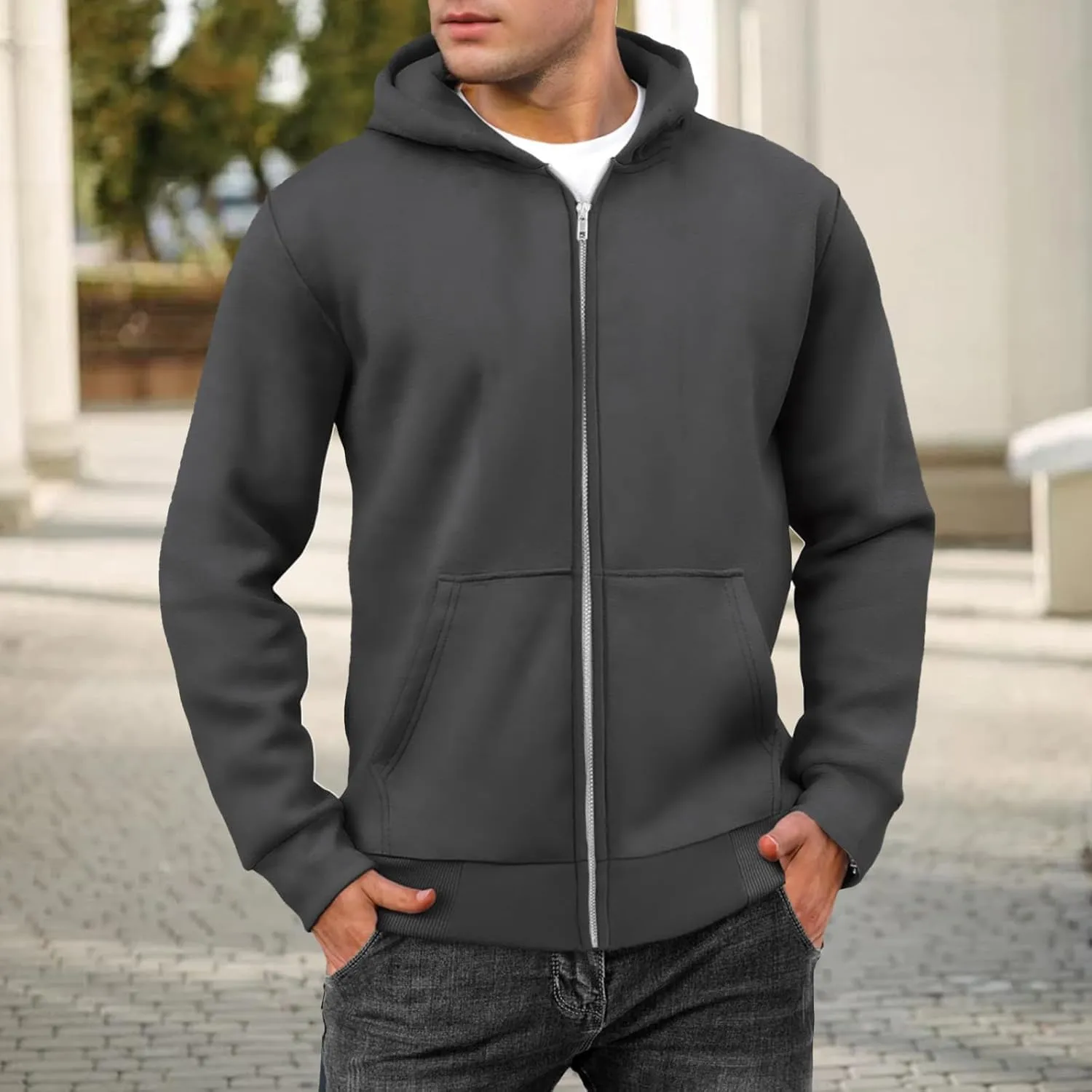 Mens Full Zip Sweatshirts Oversized Fleece Lined Casual Hoodies Training Athletic Hooded Pullover Jacket with Pockets