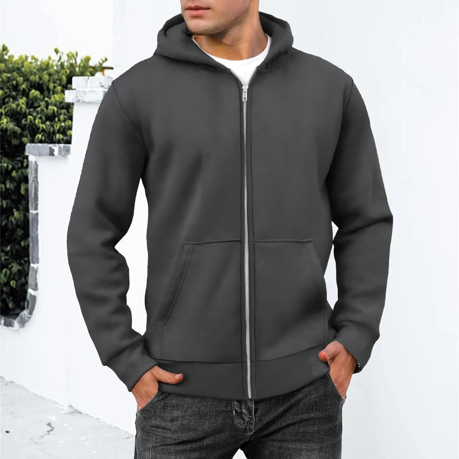 Mens Full Zip Sweatshirts Oversized Fleece Lined Casual Hoodies Training Athletic Hooded Pullover Jacket with Pockets