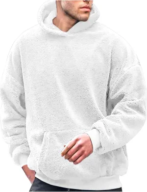 Mens Fuzzy Sherpa Hoodie Plus Size Pullover Fleece Sweatshirts Cozy Soft Thick Warm Winter Fluffy Outerwear