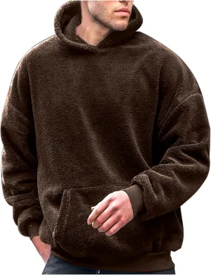 Mens Fuzzy Sherpa Hoodie Plus Size Pullover Fleece Sweatshirts Cozy Soft Thick Warm Winter Fluffy Outerwear