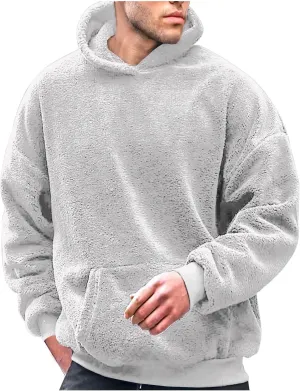 Mens Fuzzy Sherpa Hoodie Plus Size Pullover Fleece Sweatshirts Cozy Soft Thick Warm Winter Fluffy Outerwear