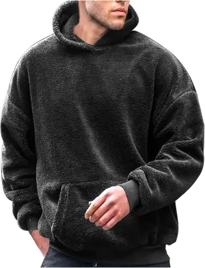 Mens Fuzzy Sherpa Hoodie Plus Size Pullover Fleece Sweatshirts Cozy Soft Thick Warm Winter Fluffy Outerwear