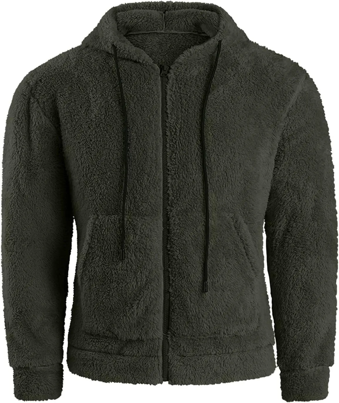 Mens Fuzzy Sherpa Jacket Hoodie Fluffy Fleece Open Front Cardigan Full Zip Up Soft Coat Fall Outwear with Pockets
