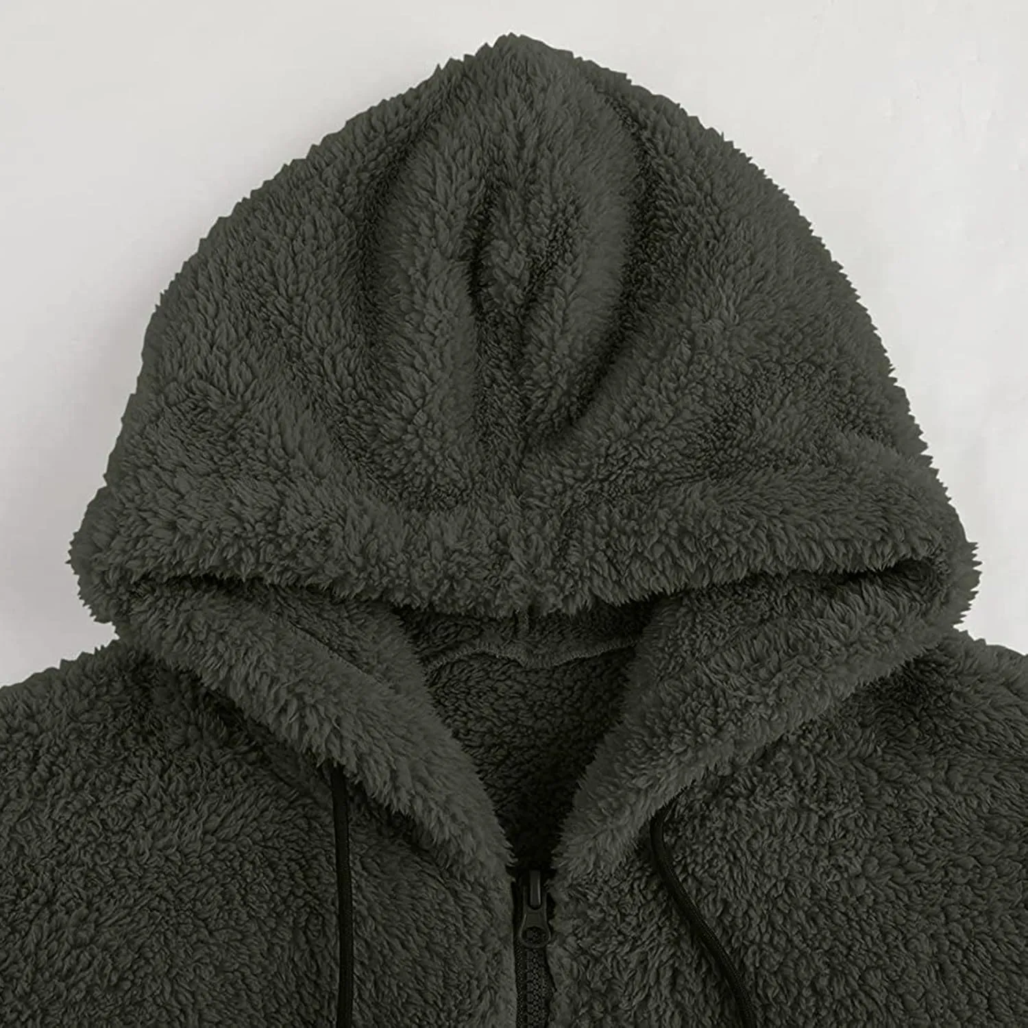 Mens Fuzzy Sherpa Jacket Hoodie Fluffy Fleece Open Front Cardigan Full Zip Up Soft Coat Fall Outwear with Pockets