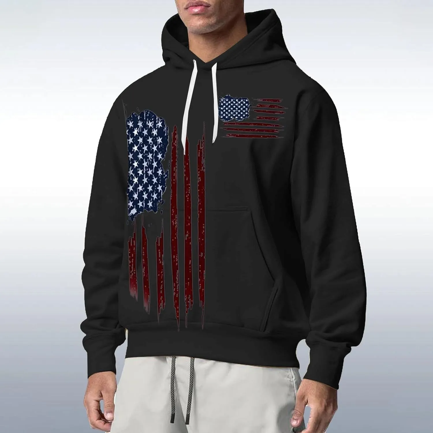 Men's Hoodies Pullover Soft Pocket Winter Sleeve Sweater And Solid Men's Men's Blouse Sweatshirt With Pocket Black