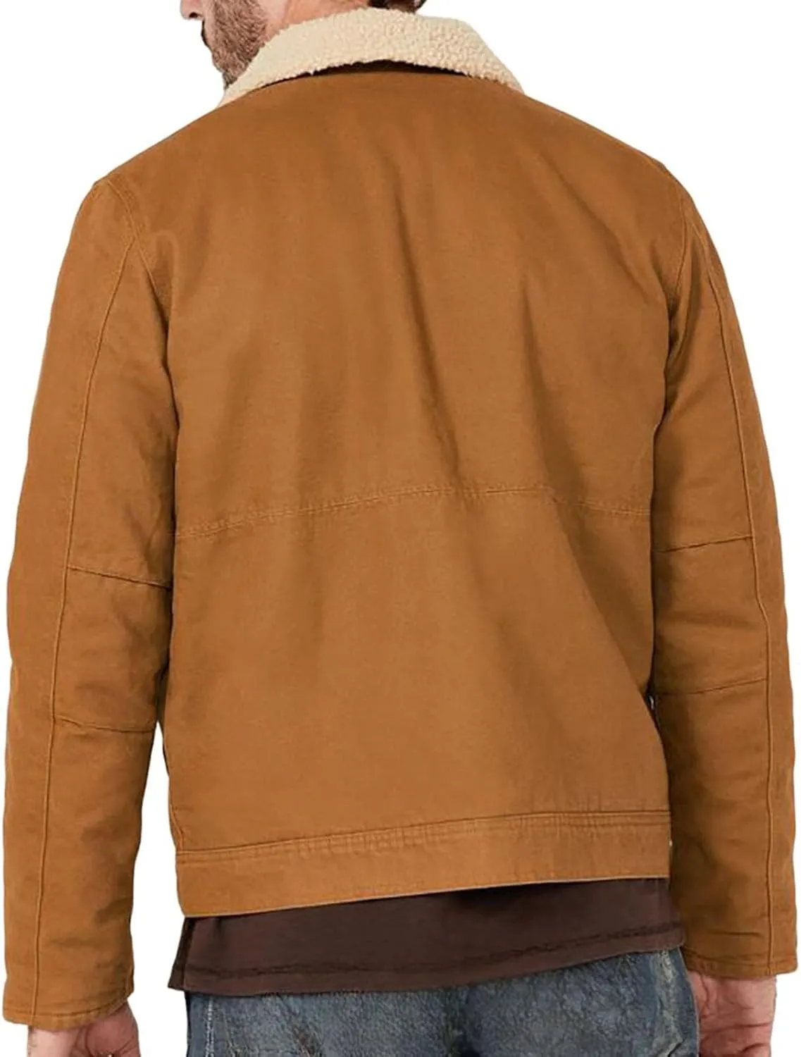 Men's Lapel Fleece Lined Thicken Denim Jean Trucker Jacket Coats Sherpa Lined Trucker Jacket for Men