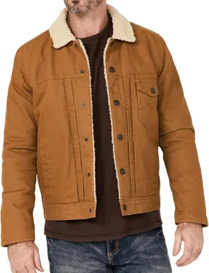 Men's Lapel Fleece Lined Thicken Denim Jean Trucker Jacket Coats Sherpa Lined Trucker Jacket for Men