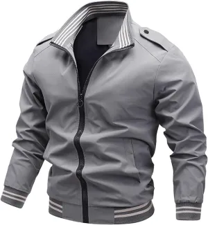 Mens Lightweight Casual Bomber Jacket, Spring Fall Windbreaker Zip Up Coat with Pocket, Slim Fit for Fall Outwear