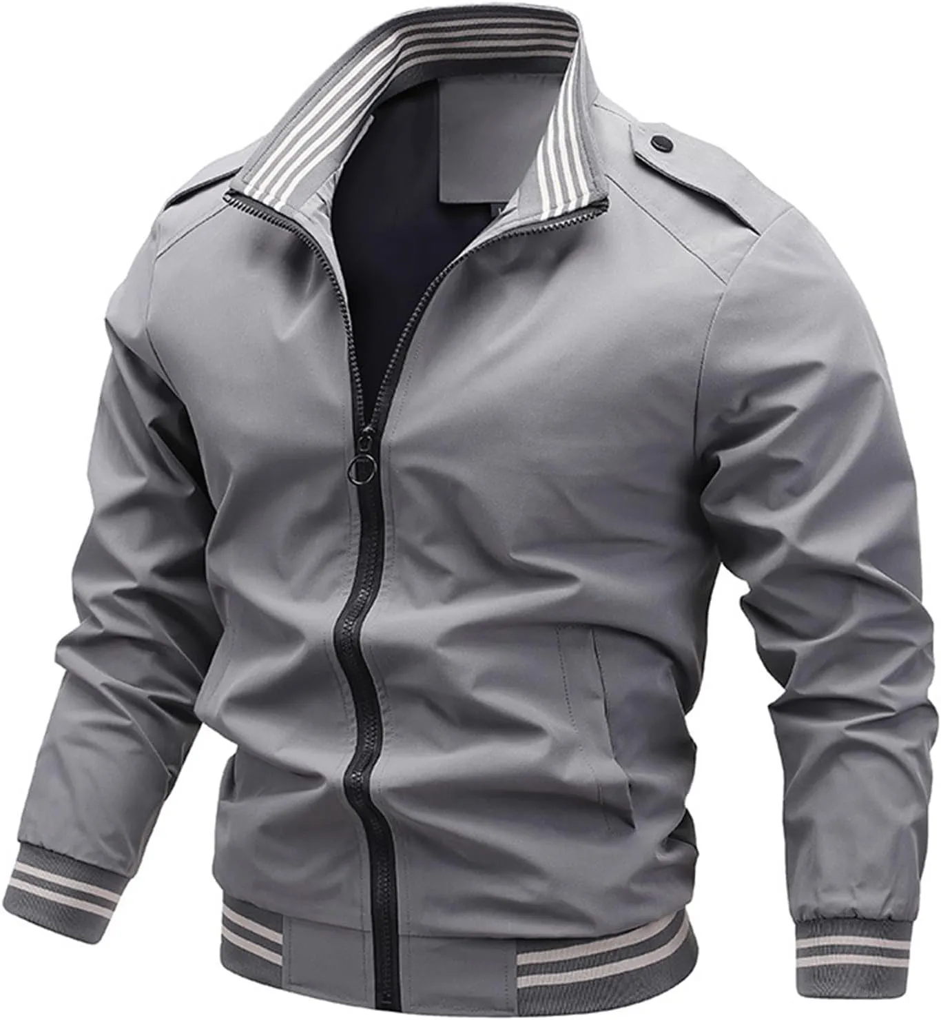 Mens Lightweight Casual Bomber Jacket, Spring Fall Windbreaker Zip Up Coat with Pocket, Slim Fit for Fall Outwear