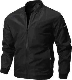 Mens Lightweight Flight Bomber Jacket, Casual Long Sleeve Windbreaker with Pocket, Zip Up Coat, for Autumn Winter