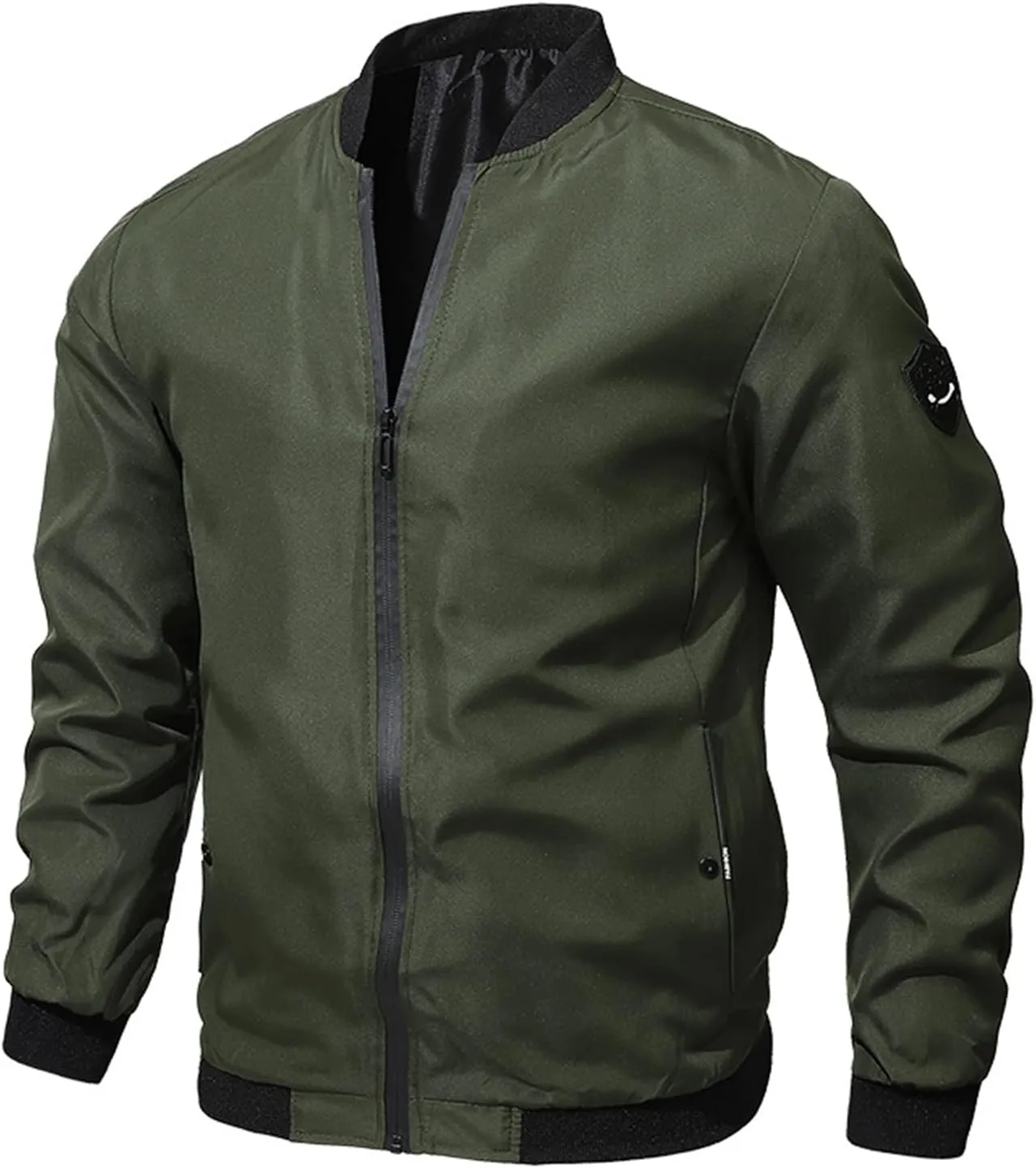 Mens Lightweight Flight Bomber Jacket, Casual Long Sleeve Windbreaker with Pocket, Zip Up Coat, for Autumn Winter
