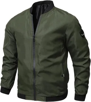 Mens Lightweight Flight Bomber Jacket, Casual Long Sleeve Windbreaker with Pocket, Zip Up Coat, for Autumn Winter