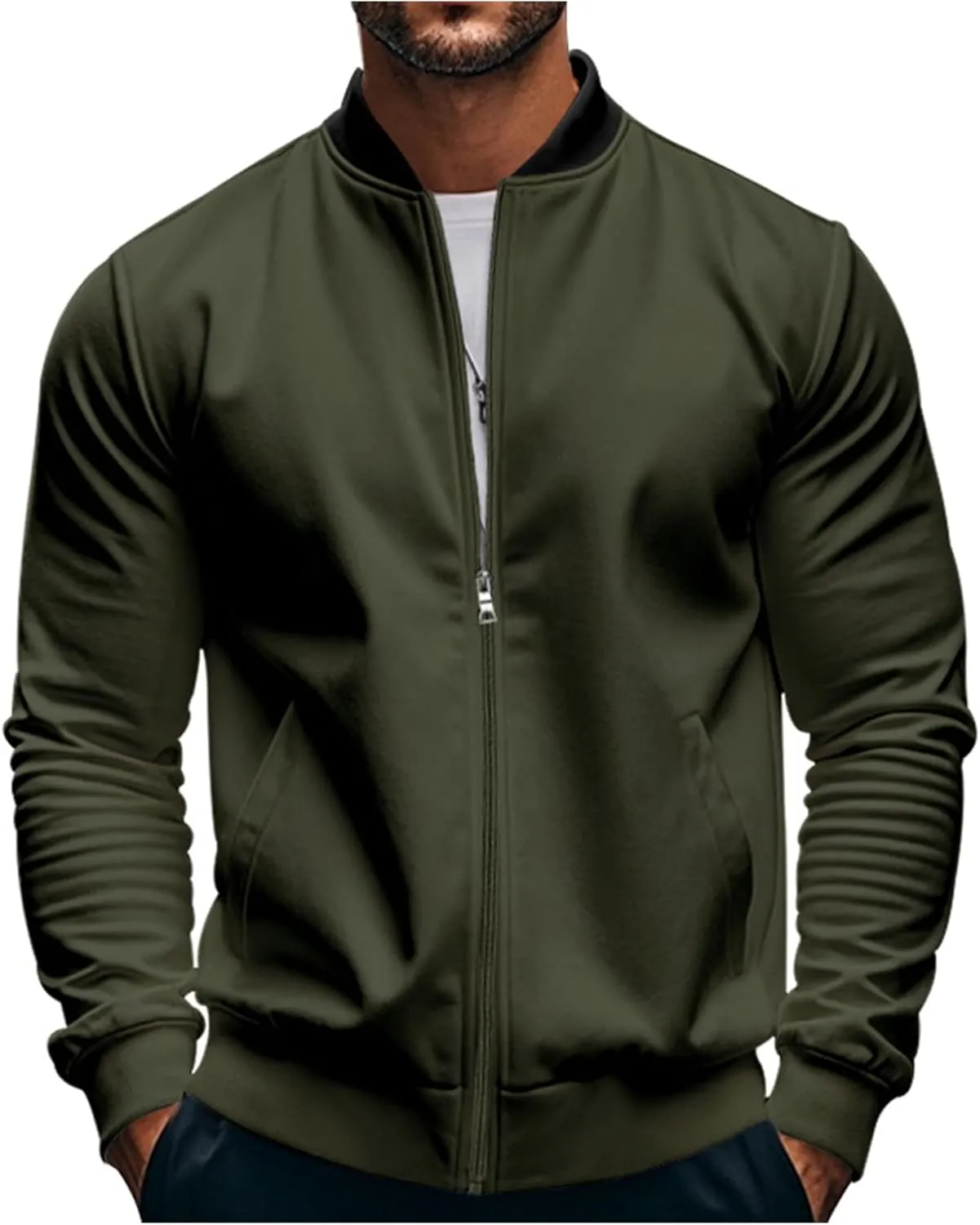 Men's Lightweight Jackets Casual Bomber Stand Collar Jackets with Zip-Up Closure for Golf Work or Fall Outfits