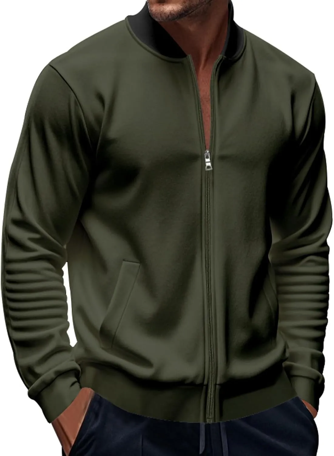 Men's Lightweight Jackets Casual Bomber Stand Collar Jackets with Zip-Up Closure for Golf Work or Fall Outfits