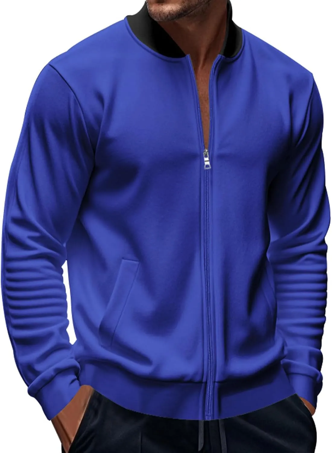 Men's Lightweight Jackets Casual Bomber Stand Collar Jackets with Zip-Up Closure for Golf Work or Fall Outfits