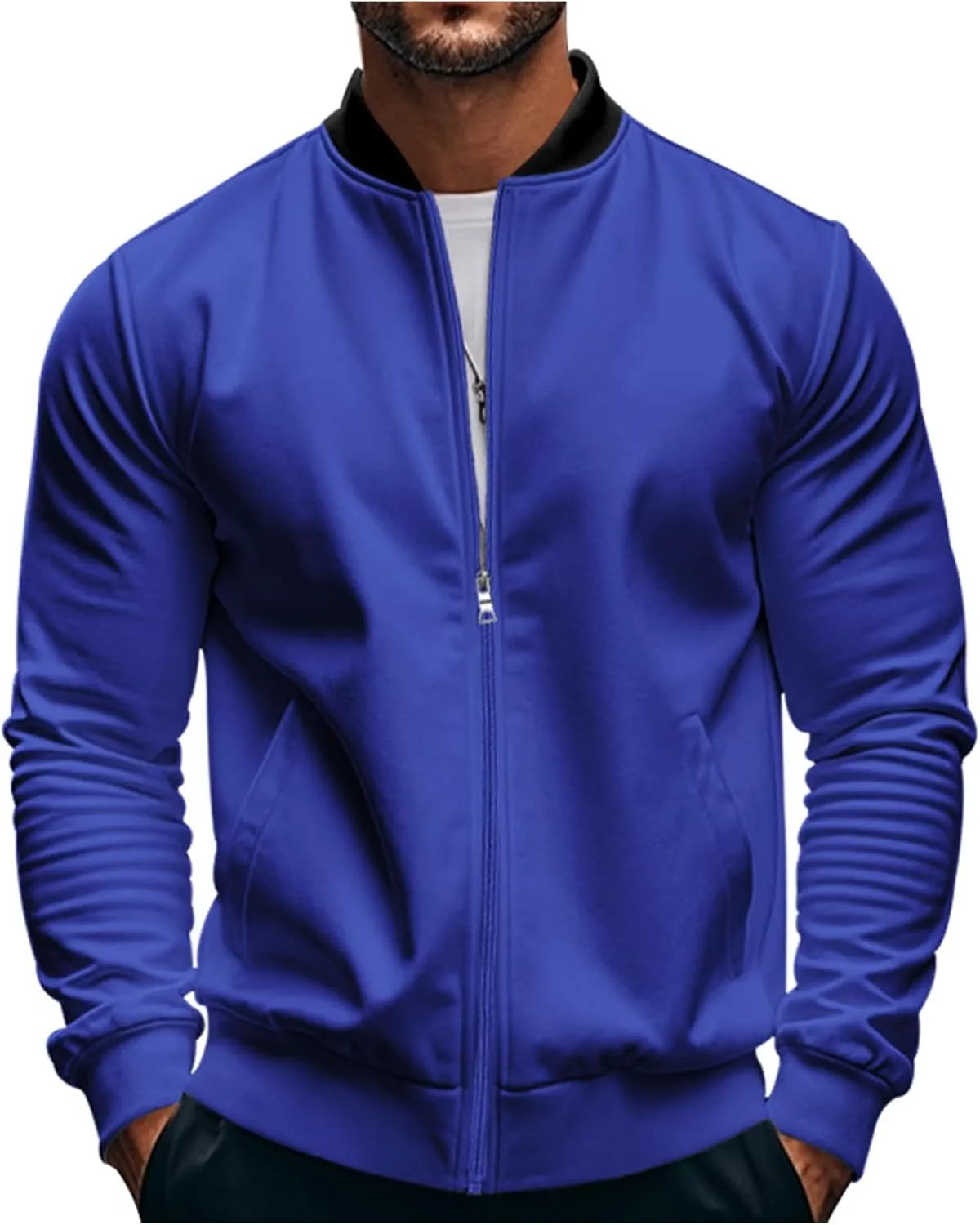 Men's Lightweight Jackets Casual Bomber Stand Collar Jackets with Zip-Up Closure for Golf Work or Fall Outfits