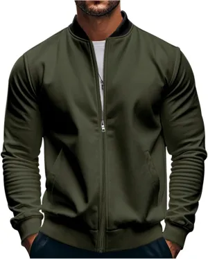 Men's Lightweight Jackets Casual Bomber Stand Collar Jackets with Zip-Up Closure for Golf Work or Fall Outfits