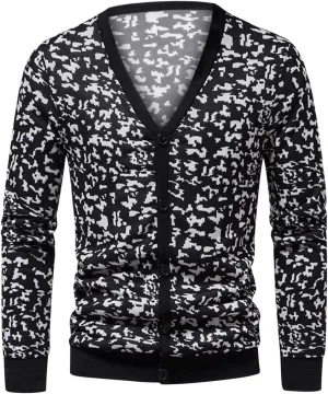 Men's Lightweight Wool Cardigan Sweater Wool Blend V Neck Buttons Knitwear Slim Fit Ethnic Print Casual Cardigans