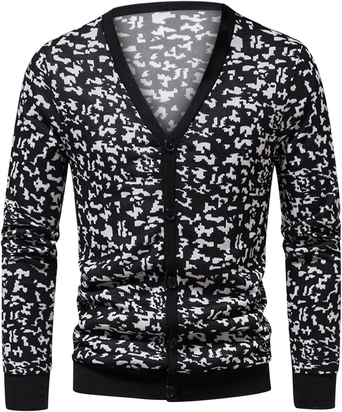 Men's Lightweight Wool Cardigan Sweater Wool Blend V Neck Buttons Knitwear Slim Fit Ethnic Print Casual Cardigans
