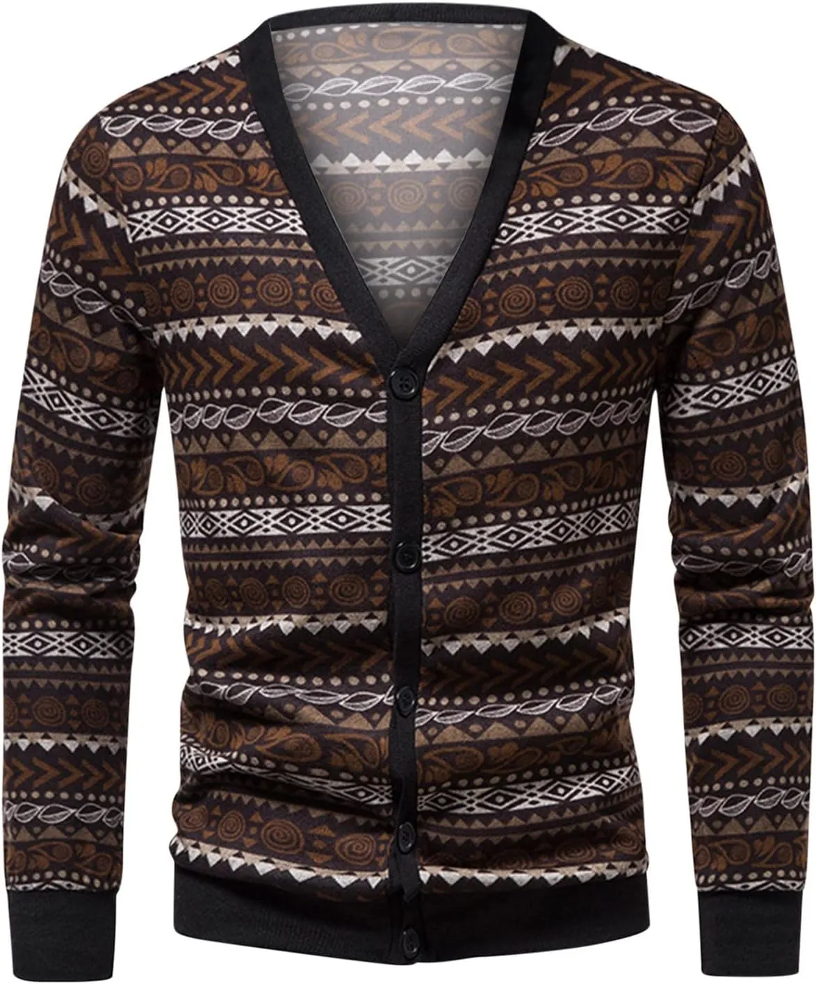 Men's Lightweight Wool Cardigan Sweater Wool Blend V Neck Buttons Knitwear Slim Fit Ethnic Print Casual Cardigans