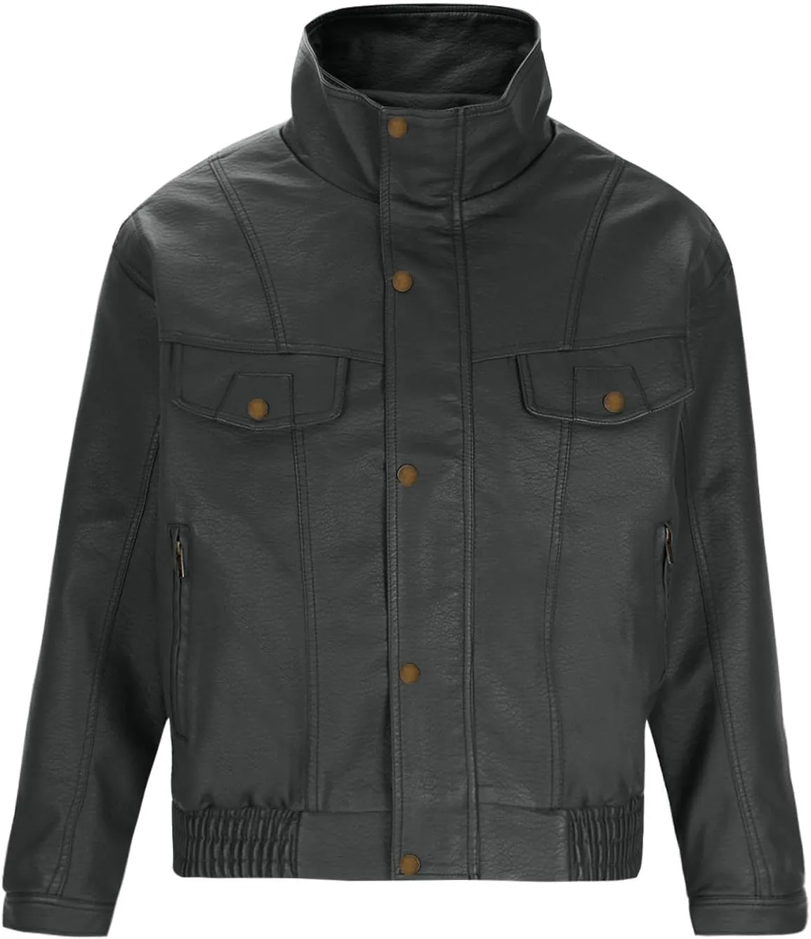 Men's Long Sleeve Biker Stand Collar Leather Jacket Motorcycle Lightweight Faux Leather Windproof Waterproof Outwear