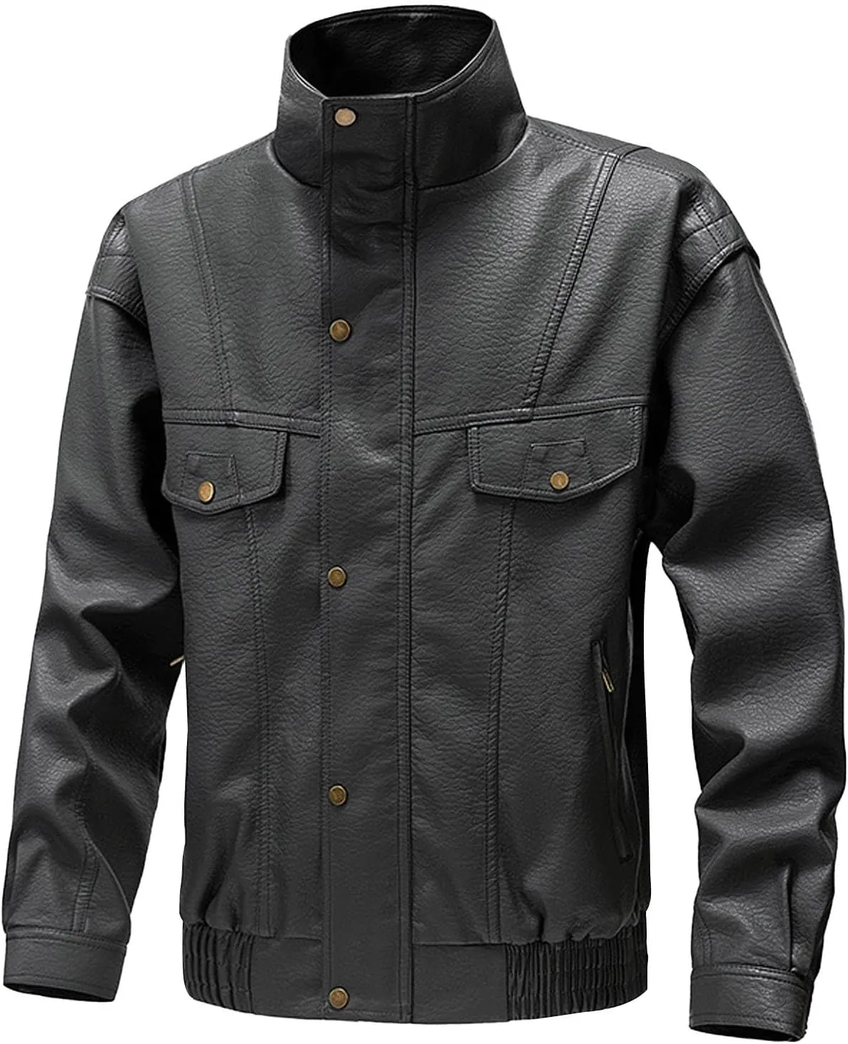 Men's Long Sleeve Biker Stand Collar Leather Jacket Motorcycle Lightweight Faux Leather Windproof Waterproof Outwear