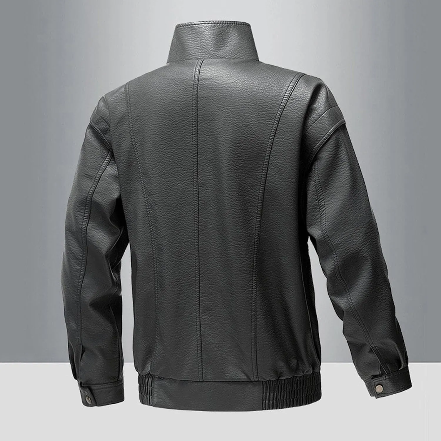Men's Long Sleeve Biker Stand Collar Leather Jacket Motorcycle Lightweight Faux Leather Windproof Waterproof Outwear