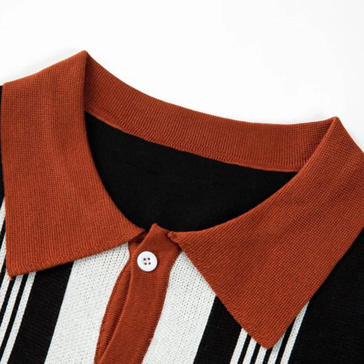 Mens Long Sleeve Button Down Knitted Cardigan Sweaters Trendy Loose FIt Lapel Stripe Printed Winter Knit Sweater
