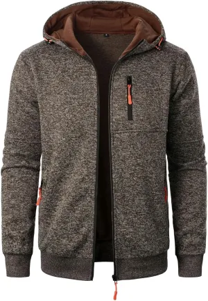 Men's Long Sleeve Full Zip Hoodies Casual Patterned Slim Fit Hooded Sweatshirt Active Workout Sweatshirt with Pockets