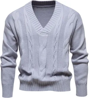 Mens Long Sleeve V Neck Sweater Casual Slim Fit Dress Pullover Sweater Business Ribbed Twisted Patterned Knit Sweater