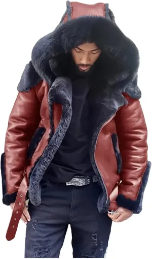 Men's Motorcycle Leather Jacket Sherpa Fleece Lined Bomber Jackets Zipper Padded Warm Fall Winter Coat