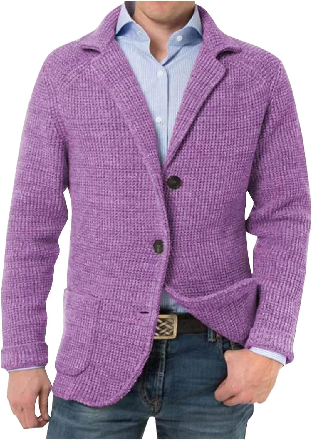Mens Notched Collared Cardigan Sweater Long Sleeve Button Down Slim Fit Knit Sweaters Fall Winter Coats with Pockets