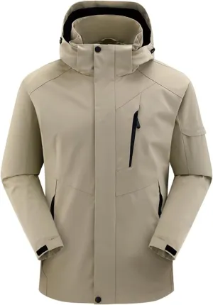 Mens Outdoor Hiking Rain Jackets Classic Soild Color Wearproof Windbreaker Autumn Winter Waterproof Ski Hooded Coats