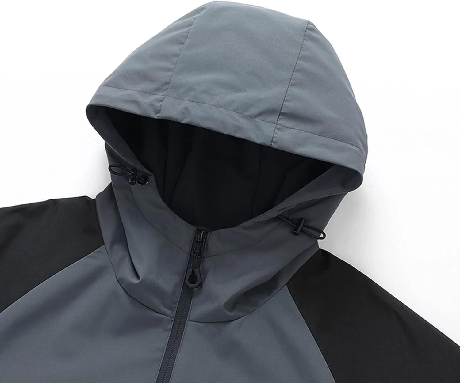 Mens Outdoor Hiking Trench Coat Color Block Windproof Hooded Jacket Breathable Athletic Running Mountaineering Suit