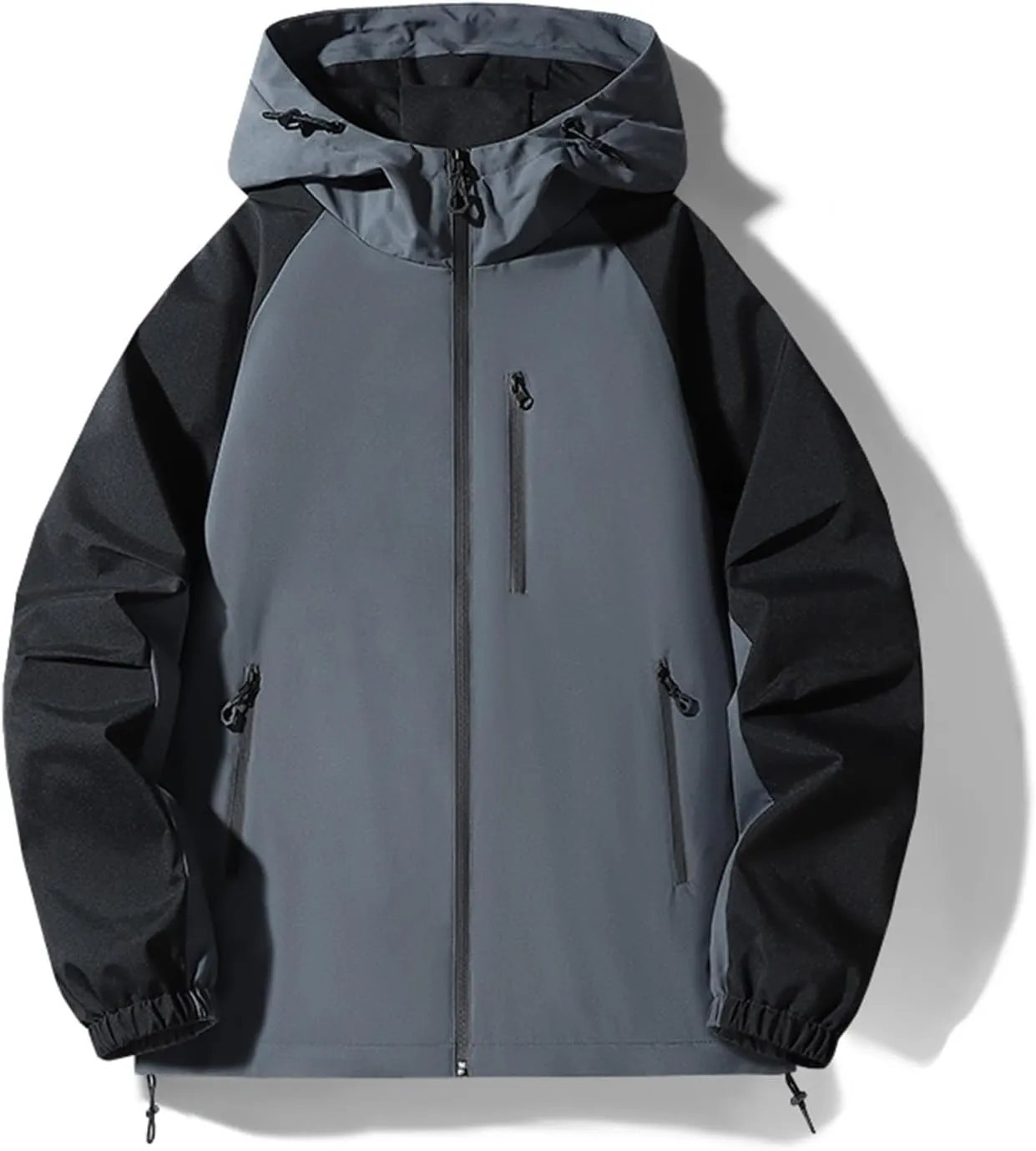 Mens Outdoor Hiking Trench Coat Color Block Windproof Hooded Jacket Breathable Athletic Running Mountaineering Suit