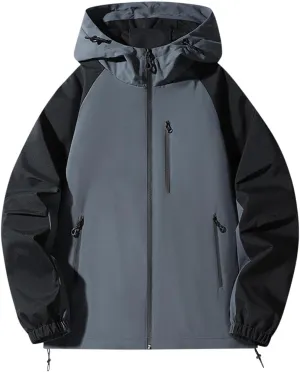 Mens Outdoor Hiking Trench Coat Color Block Windproof Hooded Jacket Breathable Athletic Running Mountaineering Suit