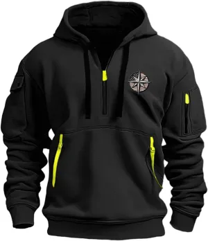 Mens Oversized Tactical Hoodie Quarter Zip Pullover Men Vintage Workout Hoodies with Pockets Plus Size Hooded Sweatshirt